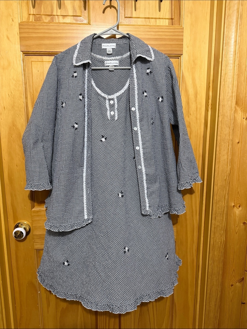 Miss Elaine Black & White Gingham Sleeveless Nightgown & Matching Shirt Size Med
